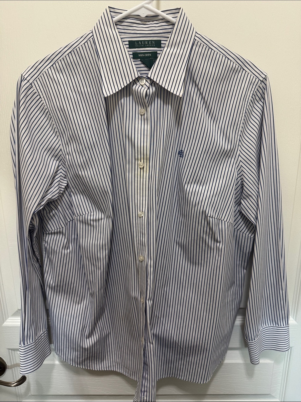 Lauren Ralph Lauren White Shirt with Navy Stripes